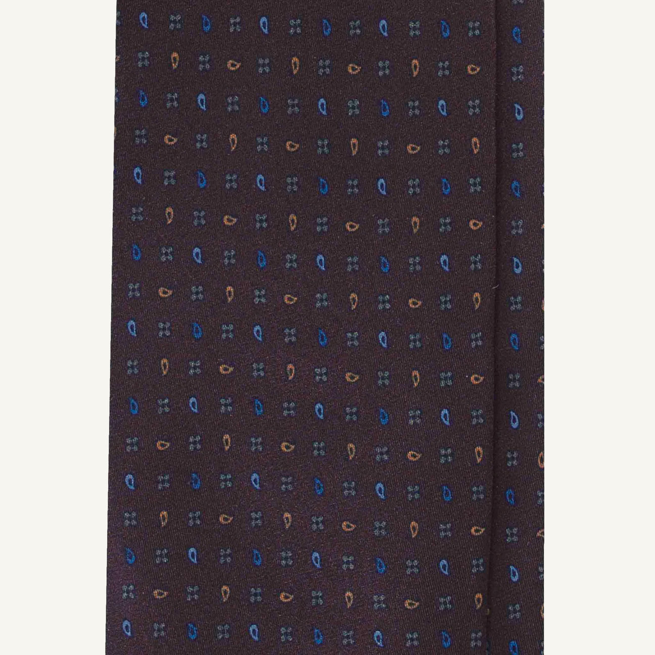 Brown Silk Tie with Paisley and Flowers Pattern — Also Available in Olive Green