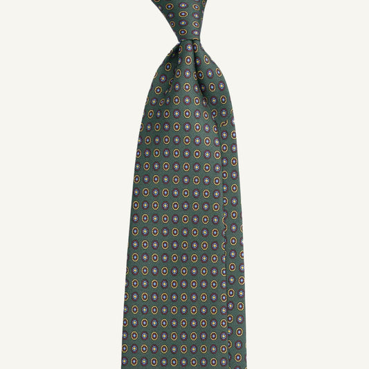 Olive Green Silk Tie with Yellow Flower Medallions — Also Available in Brown Paisley